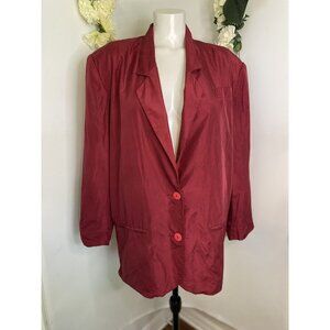 Vintage Anna and Frank 1980’s Silk Blazer Top Cranverry Red Size M Oversized EUC